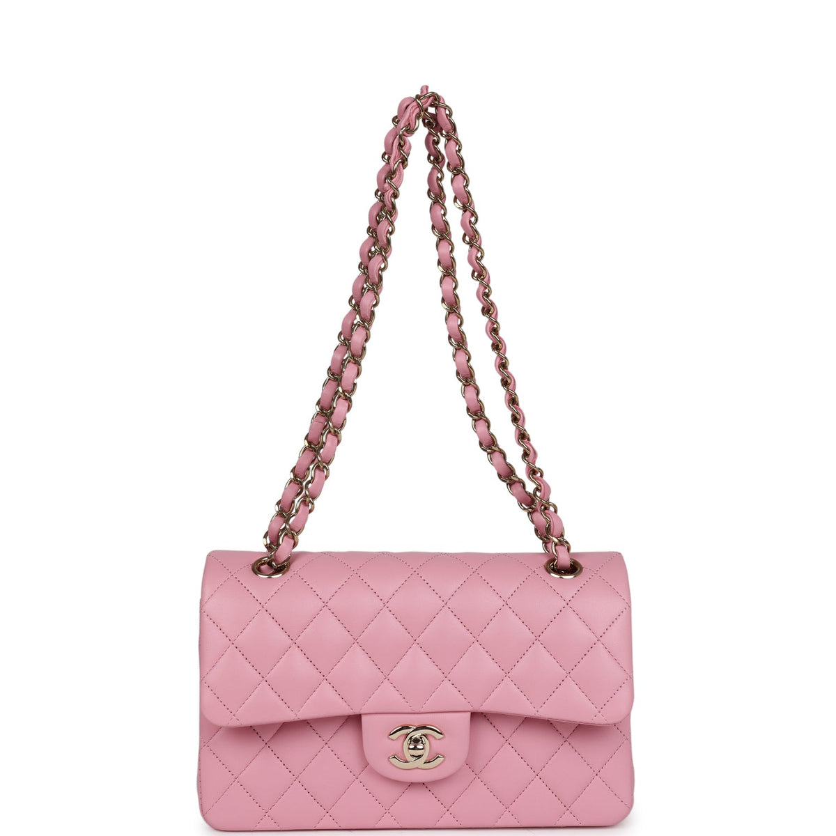 Chanel Small Classic Double Flap Dark Pink Lambskin Light Gold Hardware