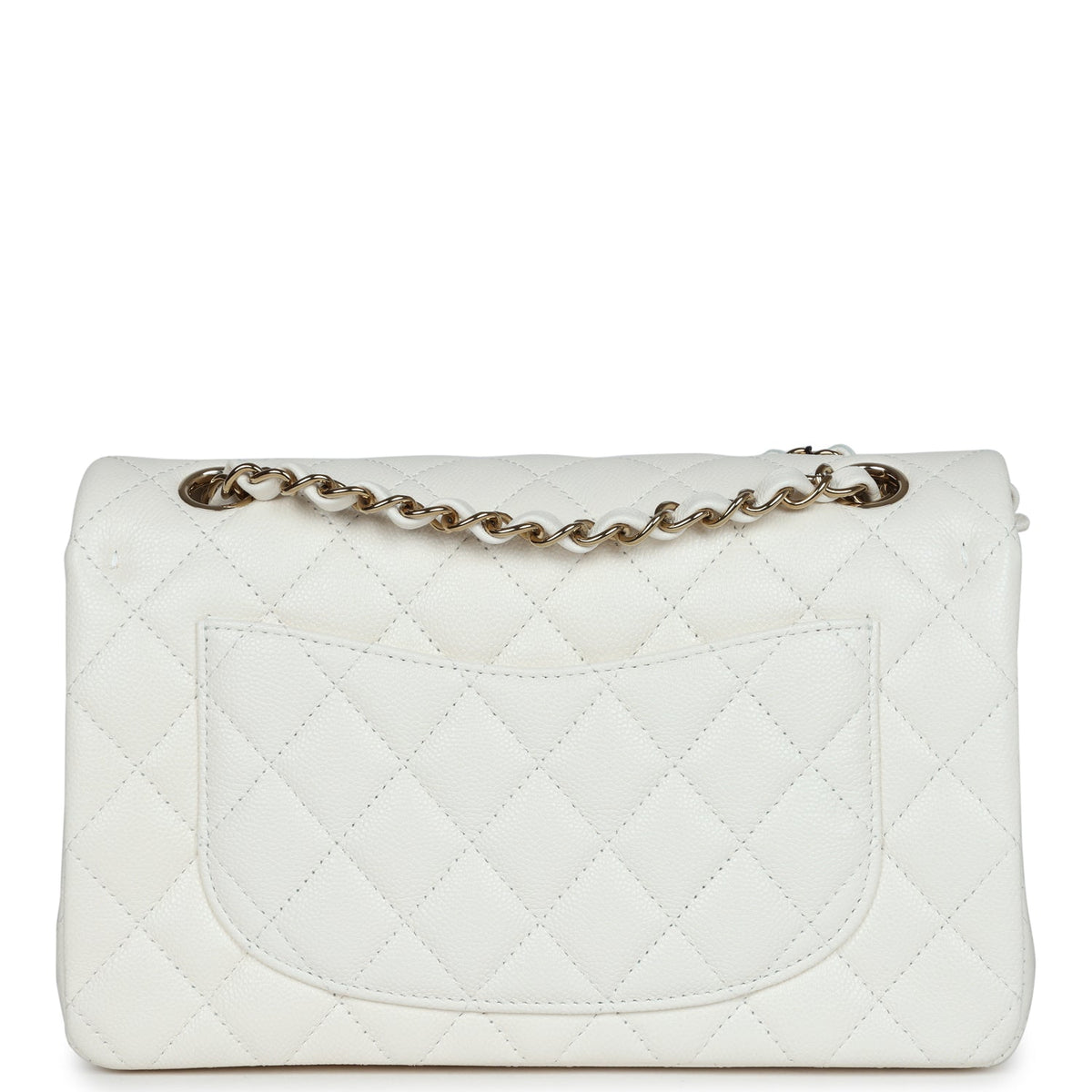 Chanel Small Classic Double Flap White Caviar Light Gold Hardware