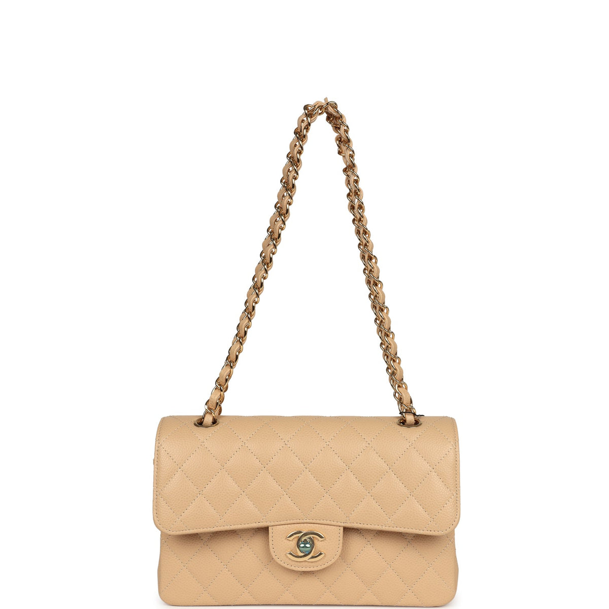 Chanel Small Classic Double Flap Bag Beige Caviar Gold Hardware