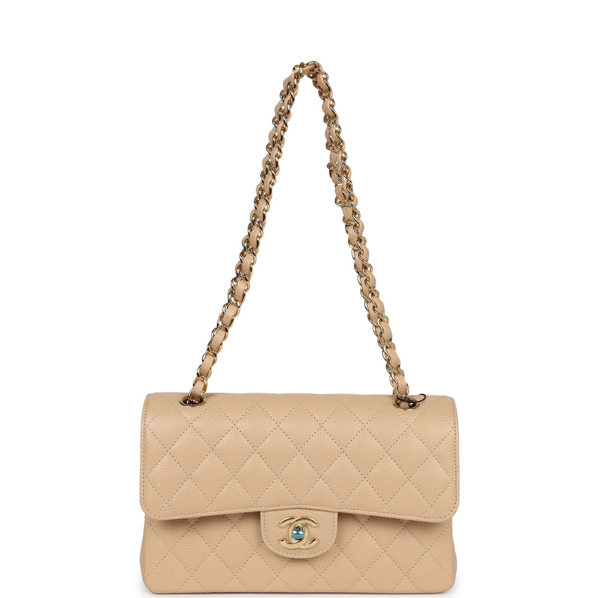 Chanel Small Classic Double Flap Bag Beige Caviar Gold Hardware