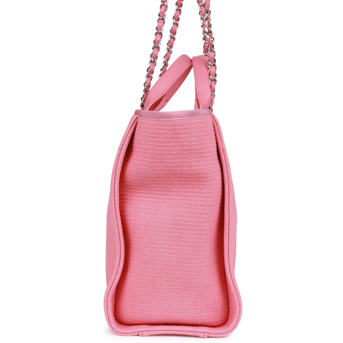 Chanel Small Deauville Shopping Bag Pink Boucle Silver Hardware