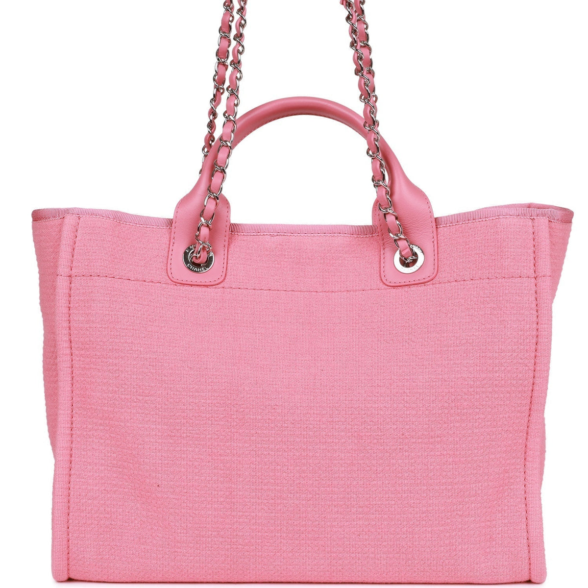 Chanel Small Deauville Shopping Bag Pink Boucle Silver Hardware