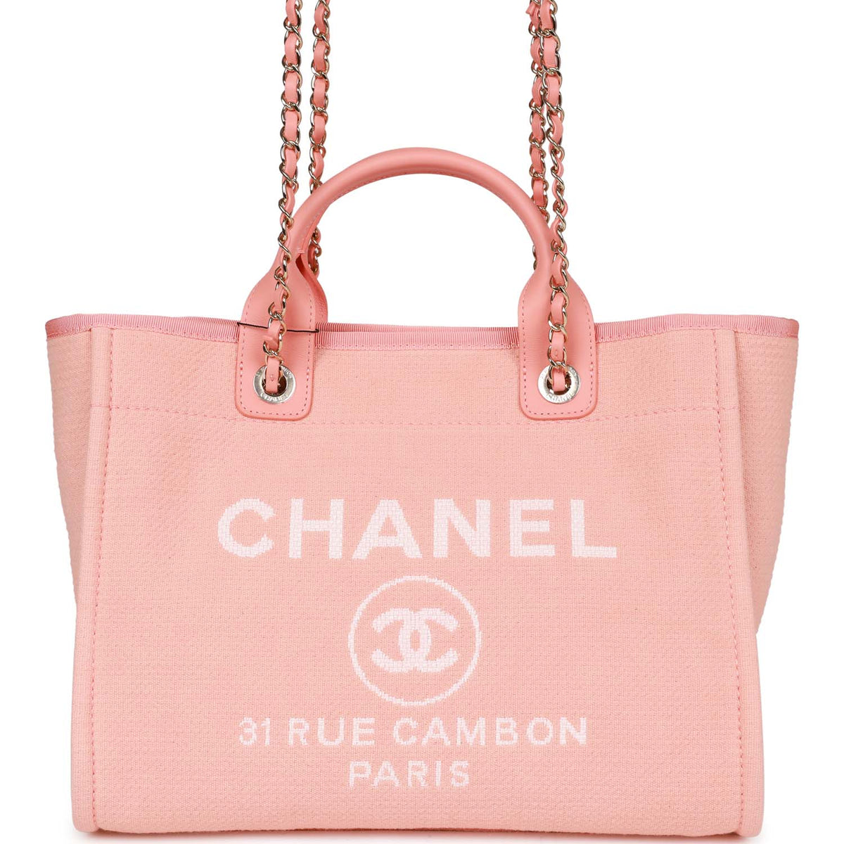 Chanel Small Deauville Shopping Bag Pink Boucle Light Gold Hardware