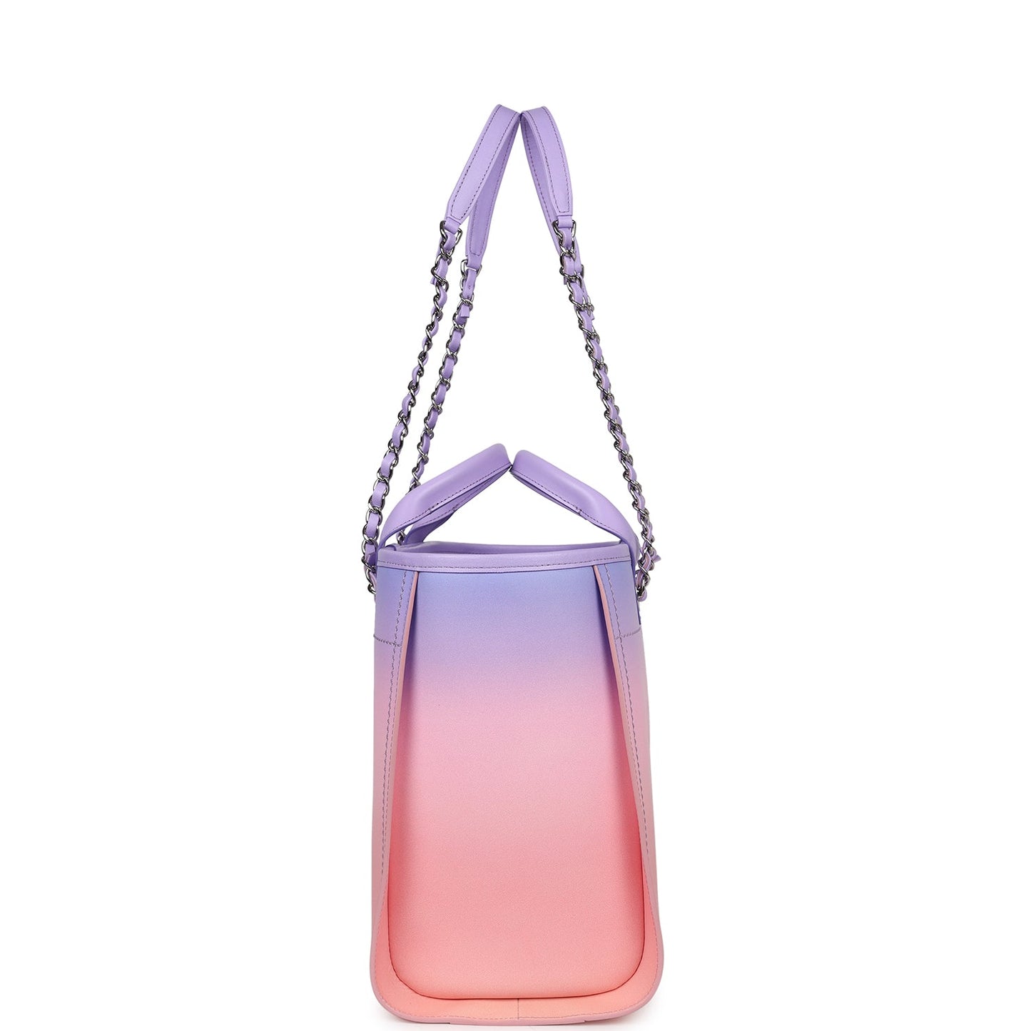 Chanel Small Deauville Shopping Tote Pink and Purple Ombre Calfskin Silver Hardware
