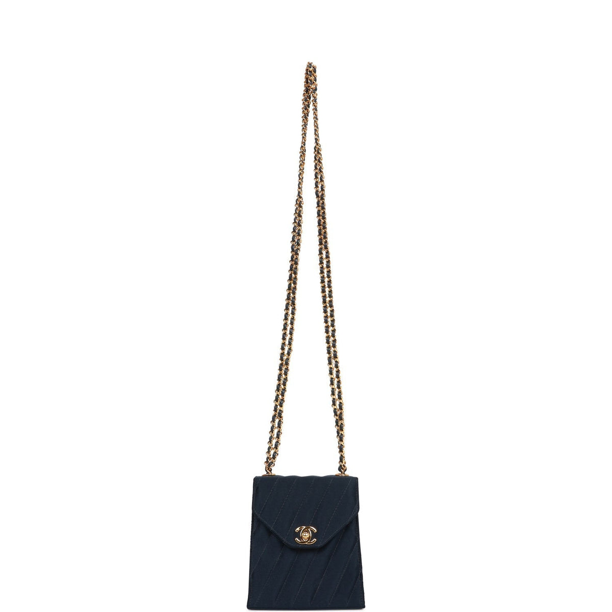 Vintage Chanel Mini Flap Bag Dark Blue Satin Gold Hardware