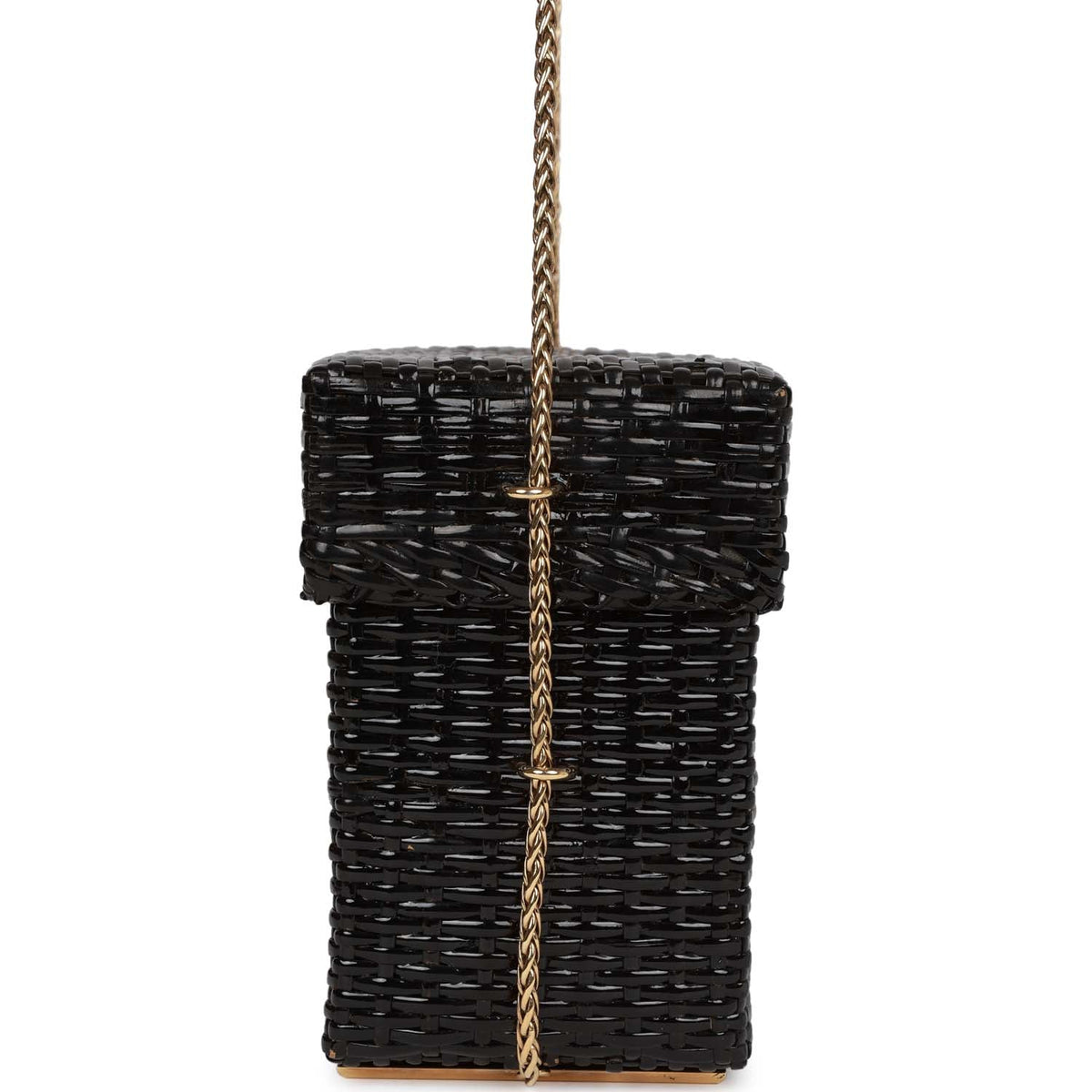 Vintage Chanel Wicker Picnic Basket Bag Black Gold Hardware