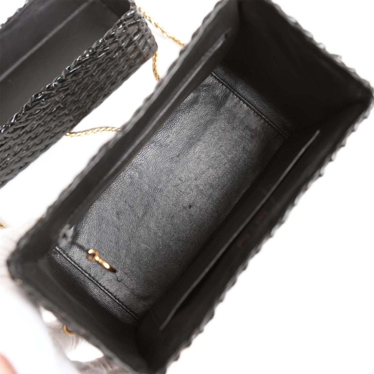 Vintage Chanel Wicker Picnic Basket Bag Black Gold Hardware