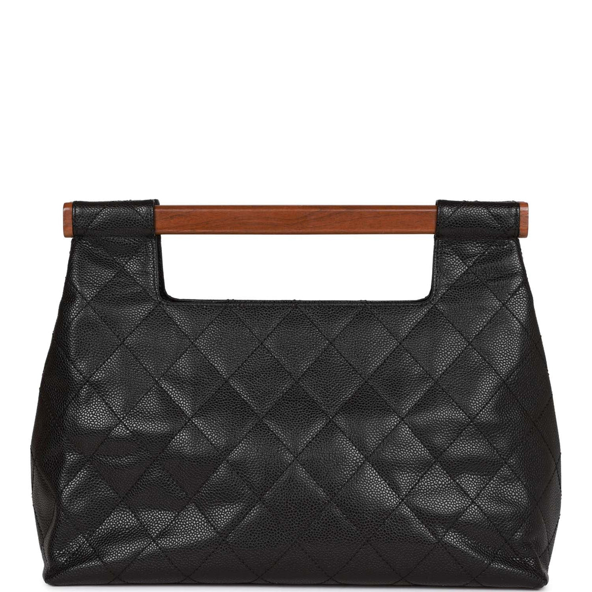 Vintage Chanel Wood Top Handle Bag Black Caviar Gold Hardware
