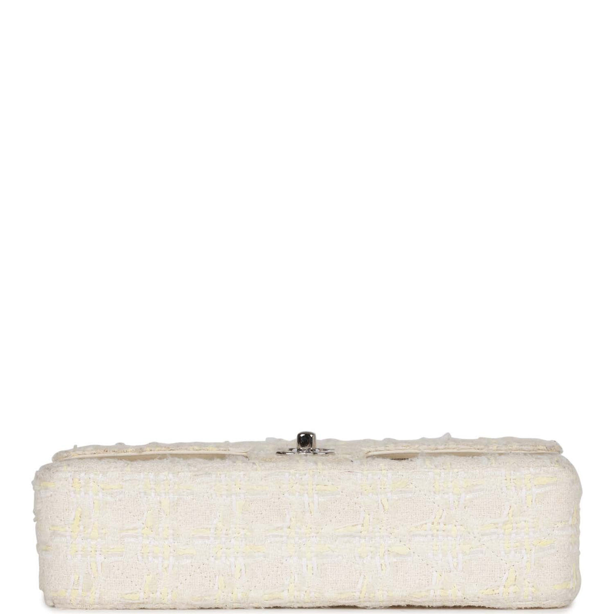 Vintage Chanel Medium Double Flap Bag White Tweed Silver Hardware