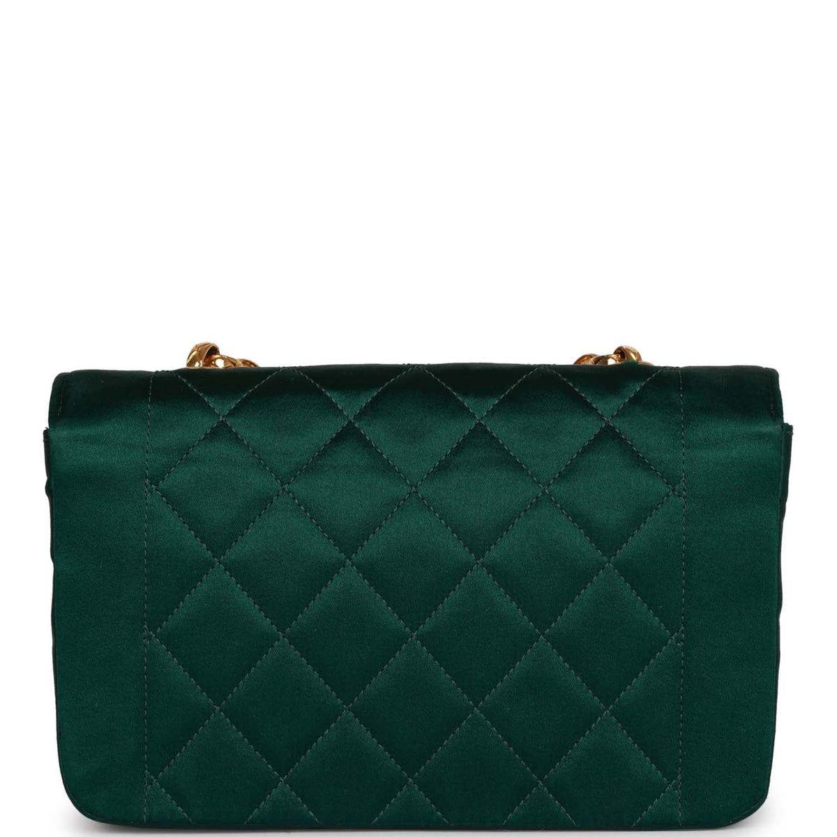 Vintage Chanel Mini Flap Bag Green Satin Gold Hardware