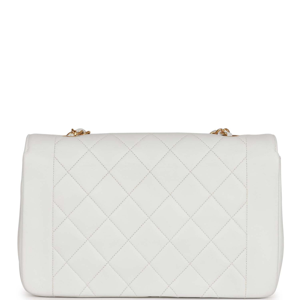 Vintage Chanel Medium Diana Flap Bag White Lambskin Gold Hardware