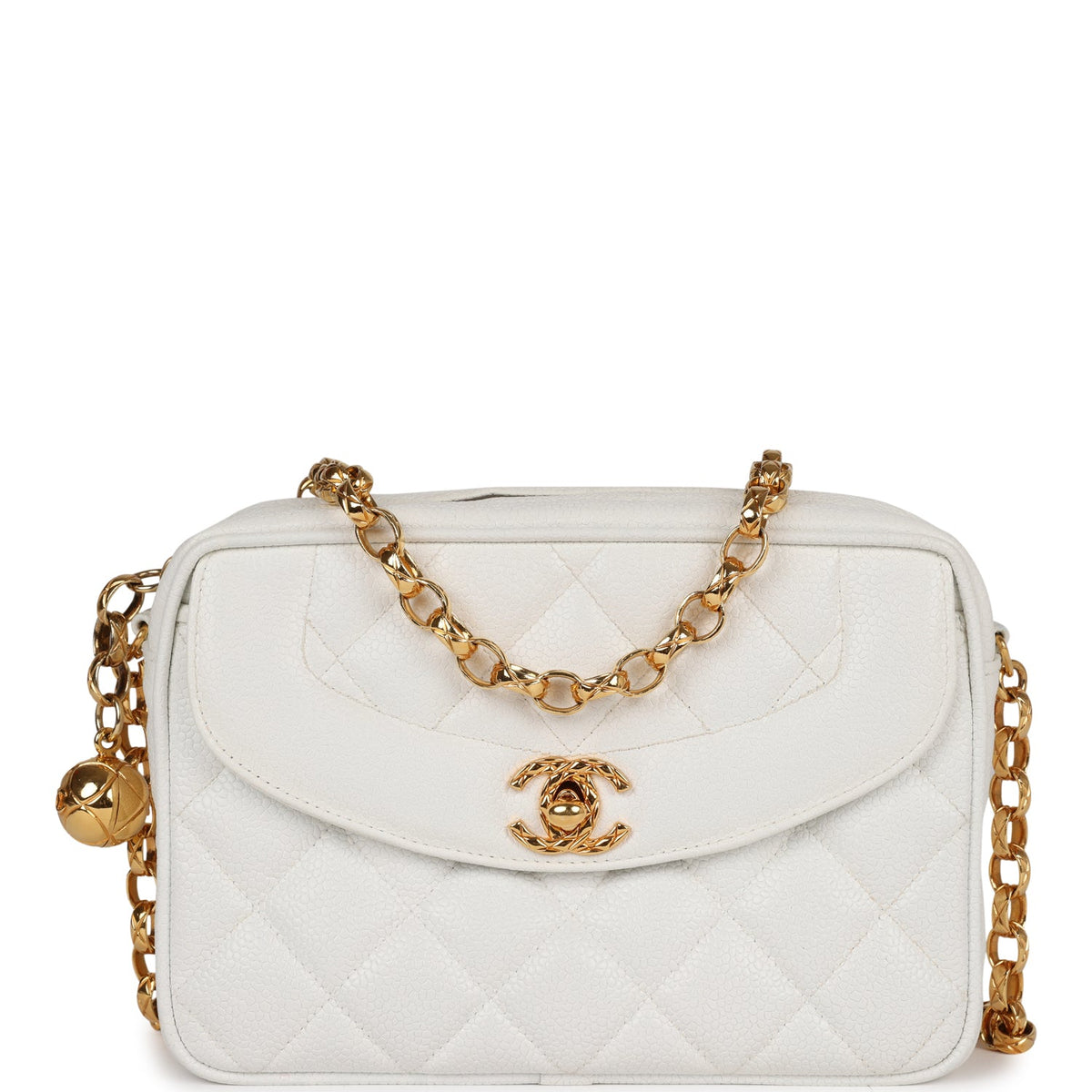 Vintage Chanel Camera Bag White Caviar Gold Hardware
