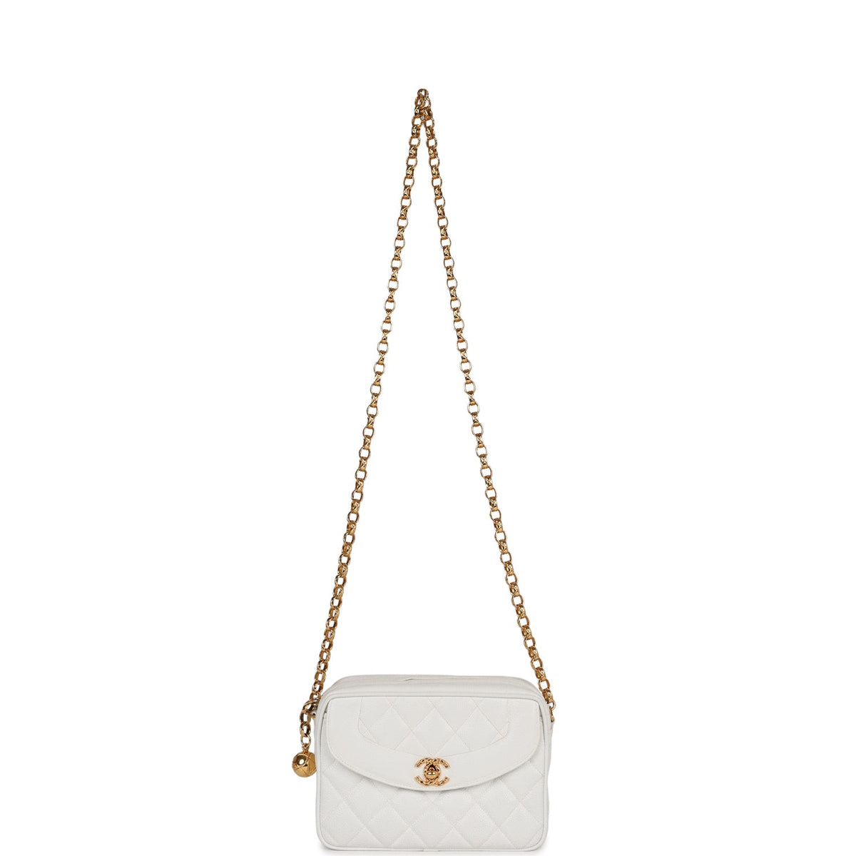 Vintage Chanel Camera Bag White Caviar Gold Hardware