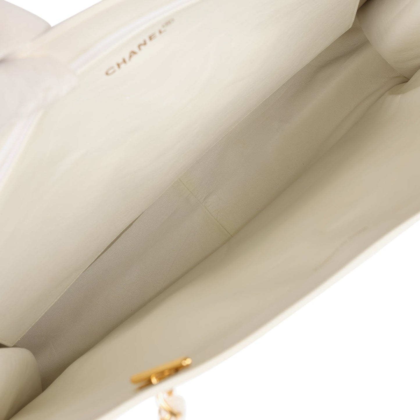 Vintage Chanel CC Chain Shopping Tote Bag White Caviar Gold Hardware