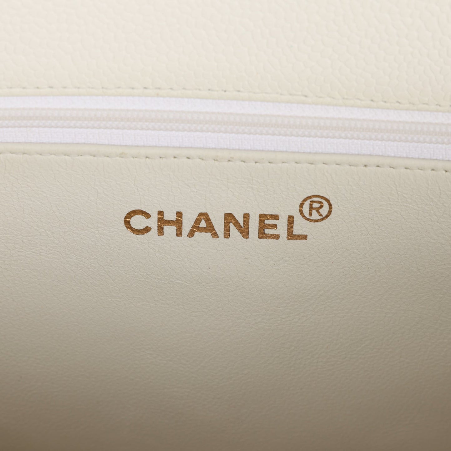 Vintage Chanel CC Chain Shopping Tote Bag White Caviar Gold Hardware