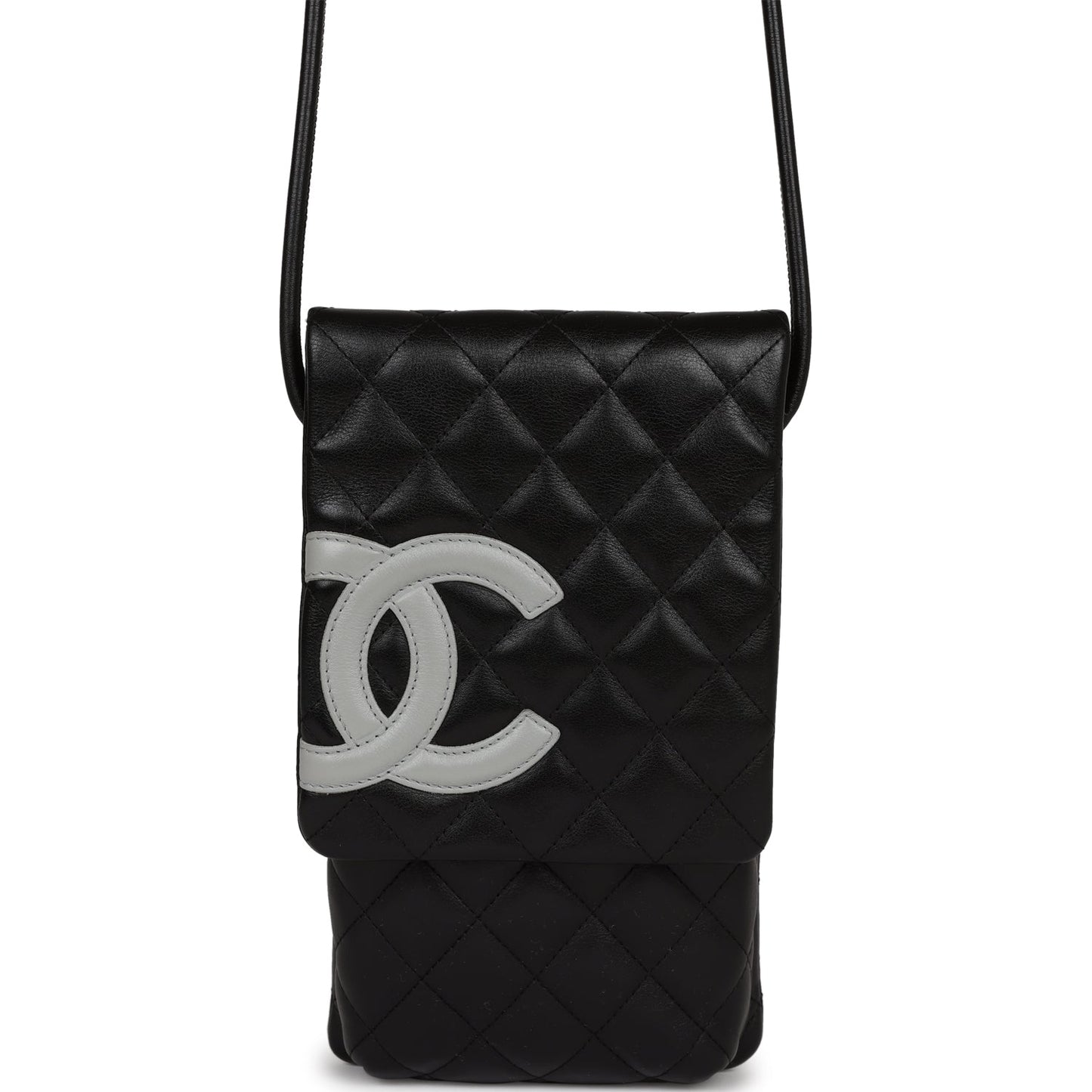 Vintage Chanel Cambon Messenger Crossbody Black and Grey Calfskin Silver Hardware