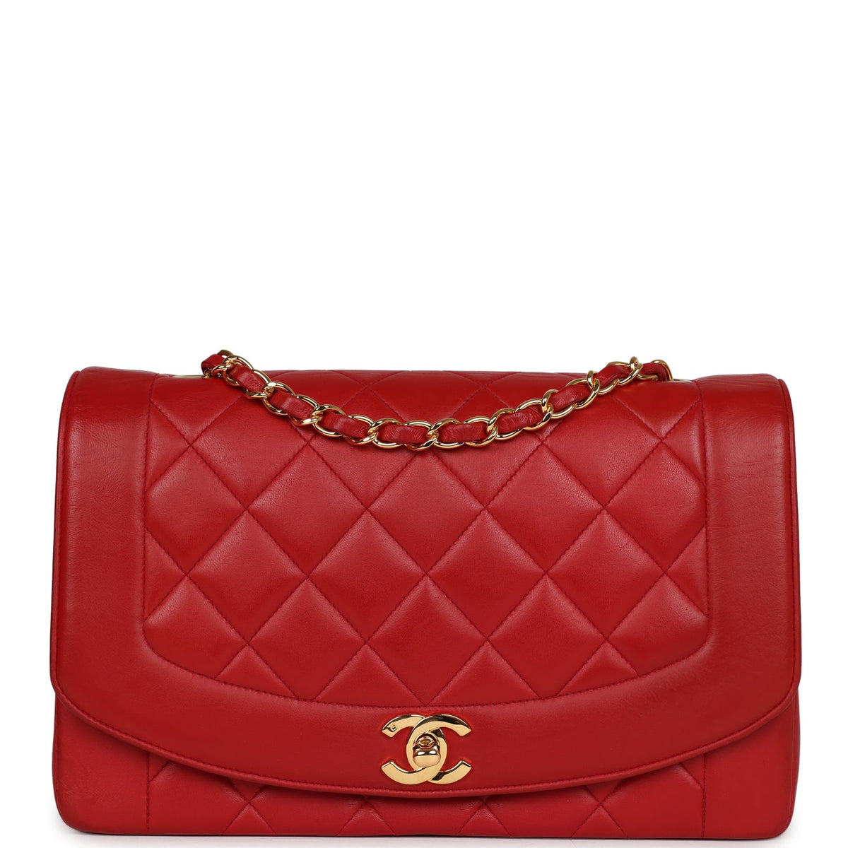 Vintage Chanel Small Diana Flap Bag Red Lambskin Gold Hardware