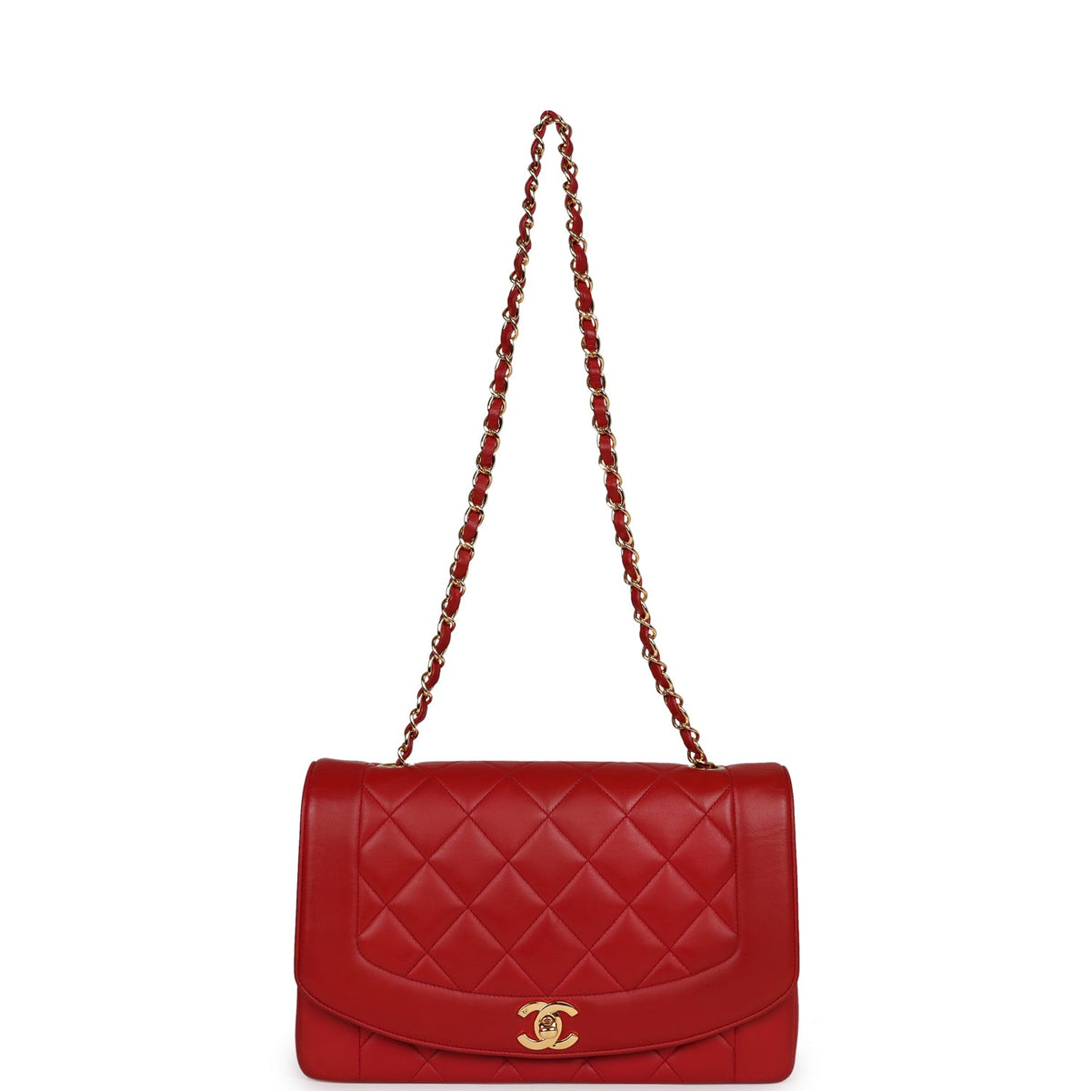 Vintage Chanel Small Diana Flap Bag Red Lambskin Gold Hardware