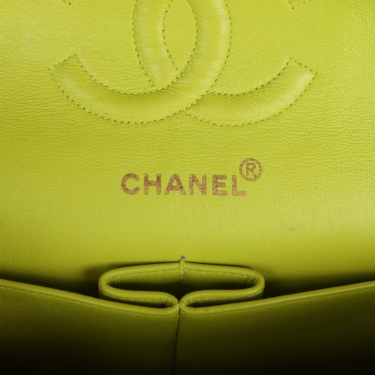 Vintage Chanel Medium Classic Double Flap Lime Green Lambskin Green Hardware