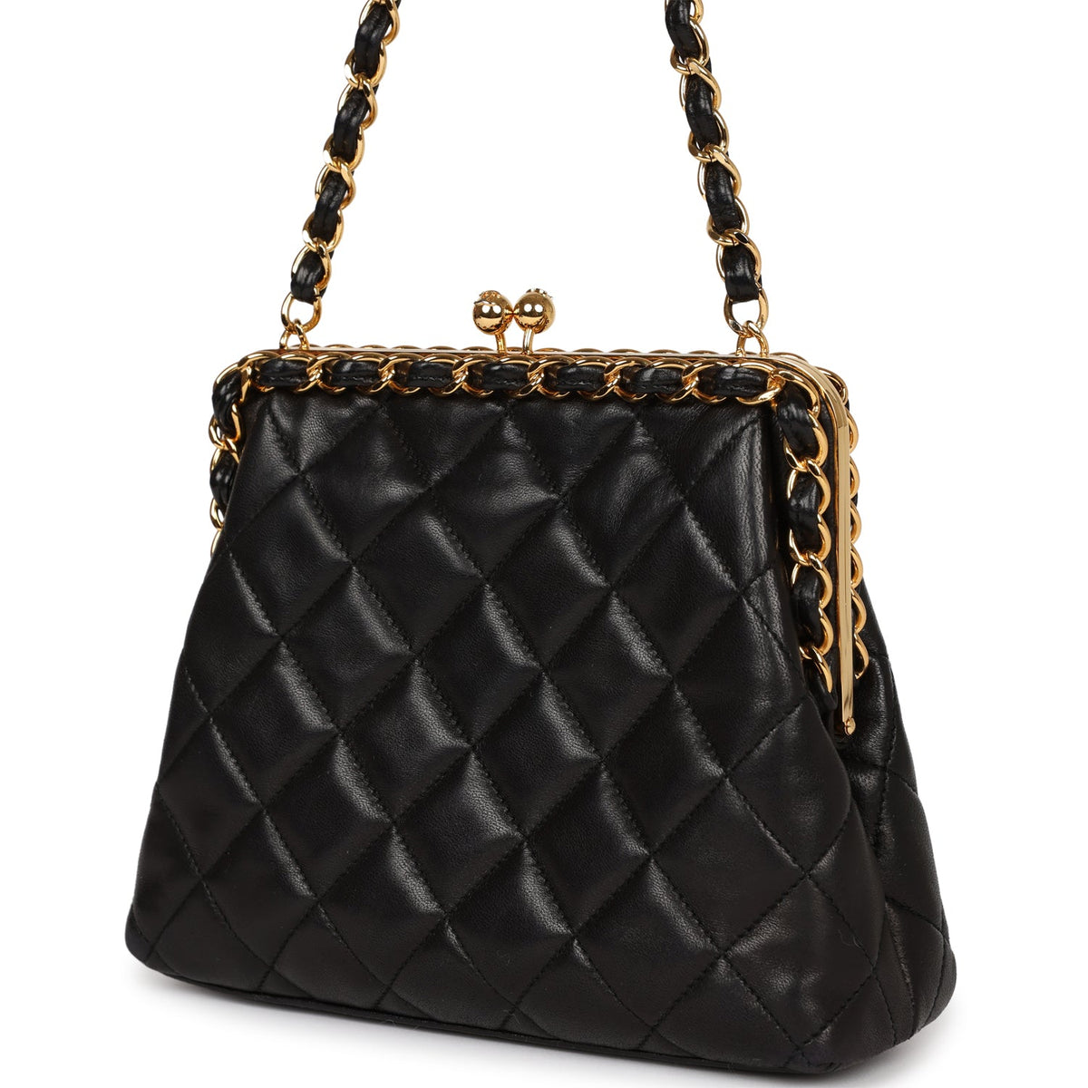 Vintage Chanel Frame Bag Black Lambskin Gold Hardware