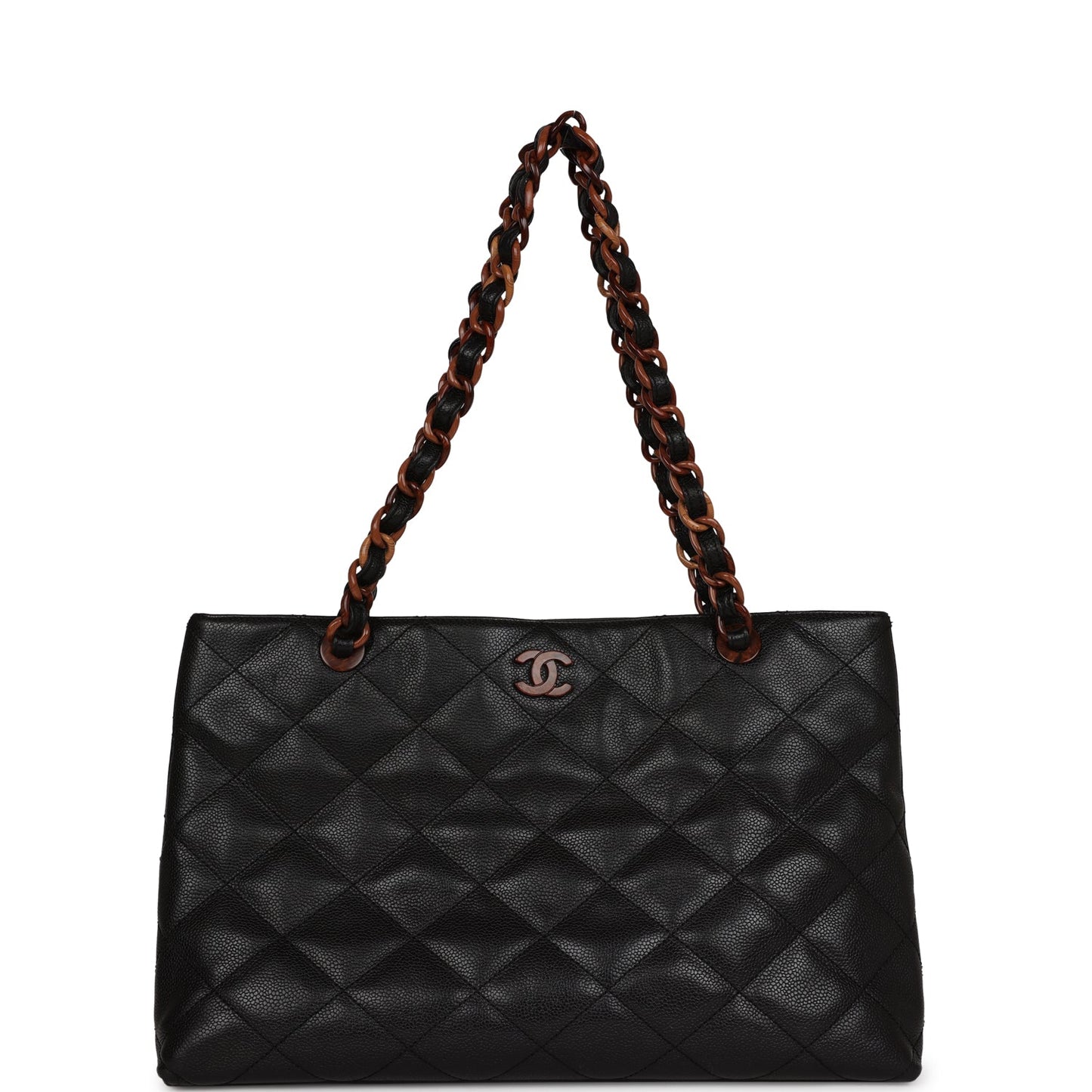 Vintage Chanel Quilted CC Tote Black Caviar Tortoiseshell Bakelite Hardware