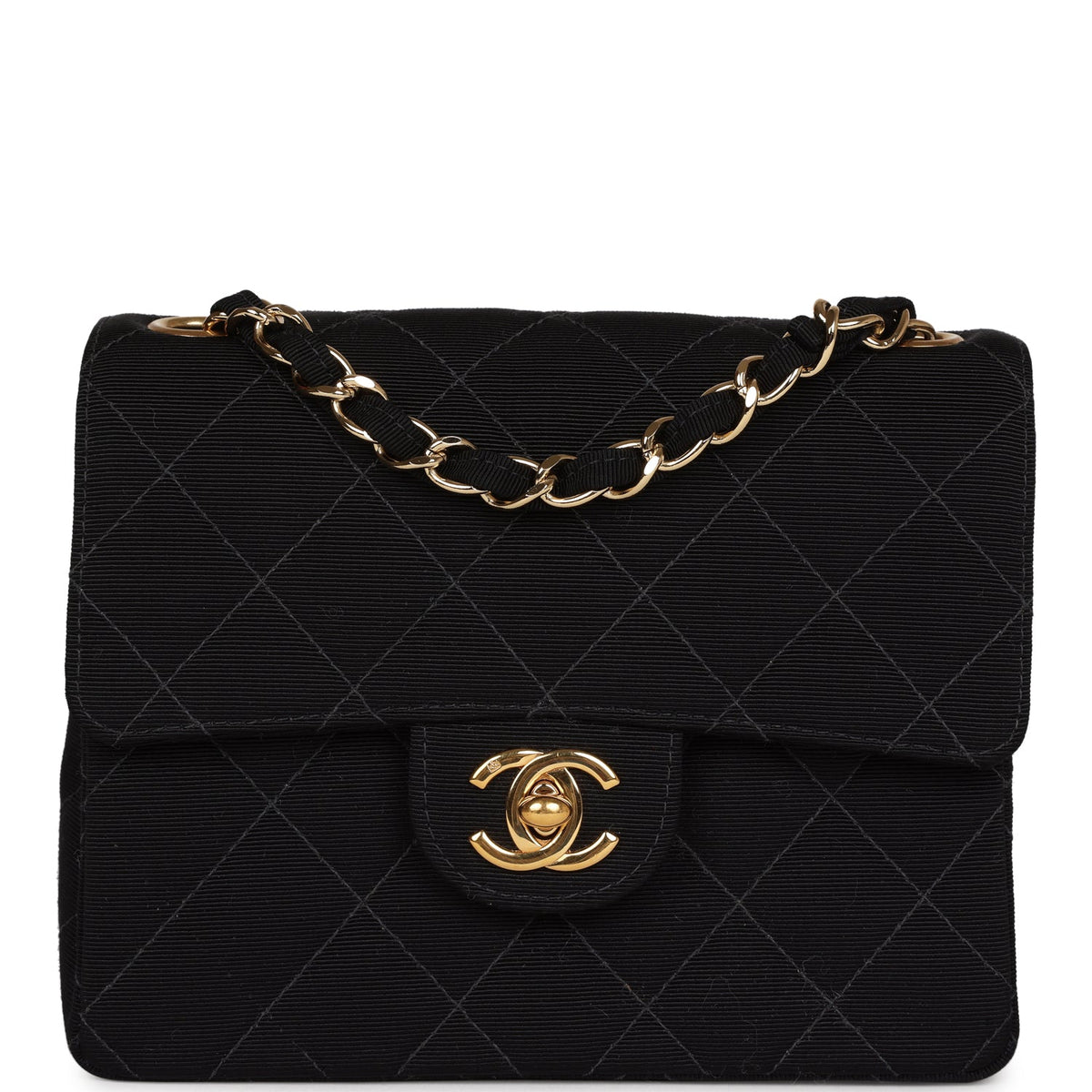 Vintage Chanel Mini Square Flap Bag Black Canvas Gold Hardware