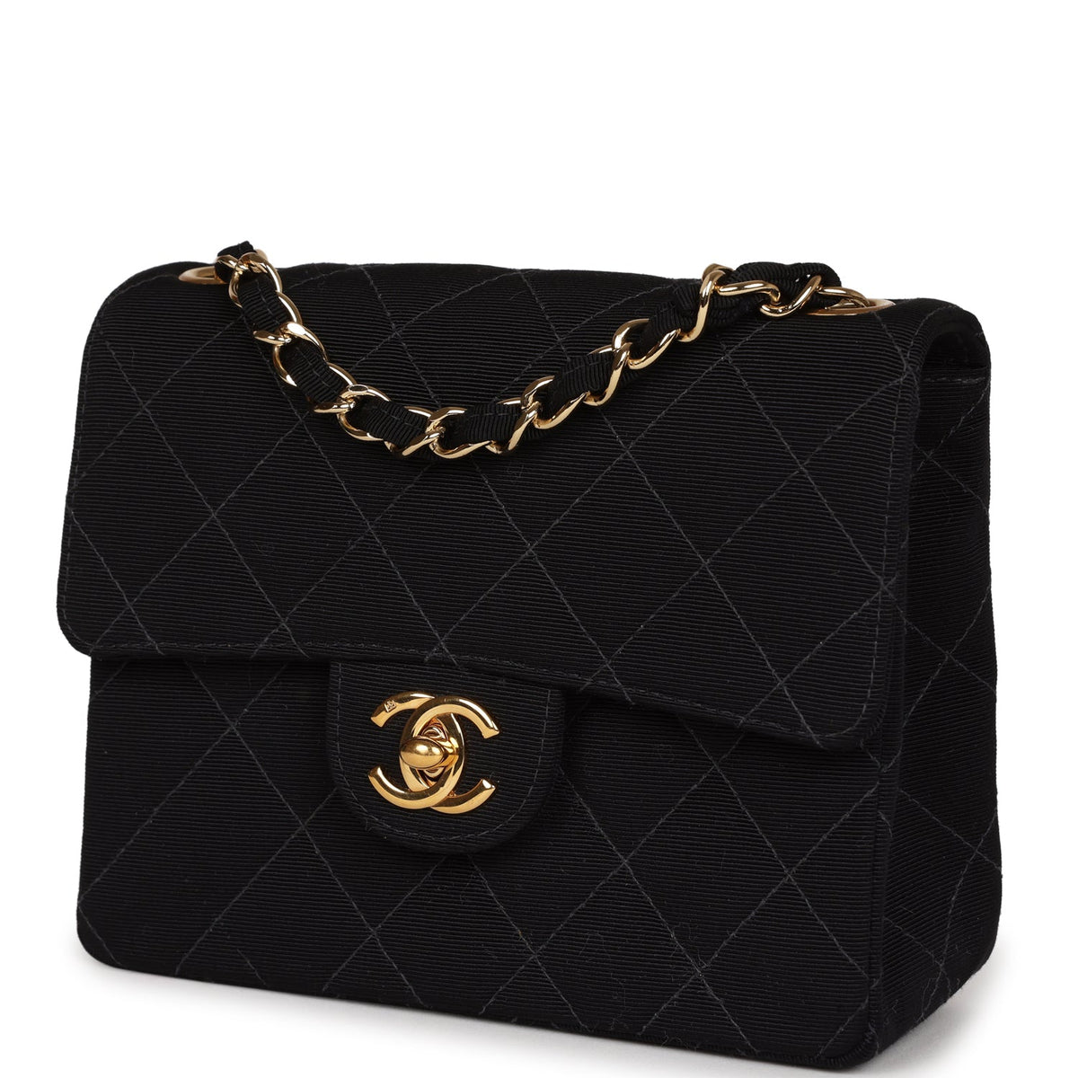 Vintage Chanel Mini Square Flap Bag Black Canvas Gold Hardware