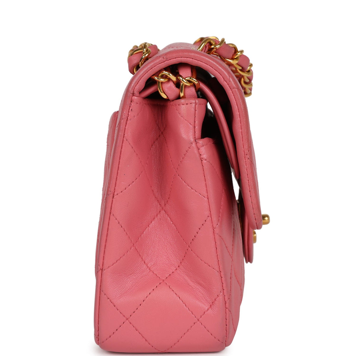 Vintage Chanel Small Classic Double Flap Bag Dark Pink Lambskin Gold Hardware