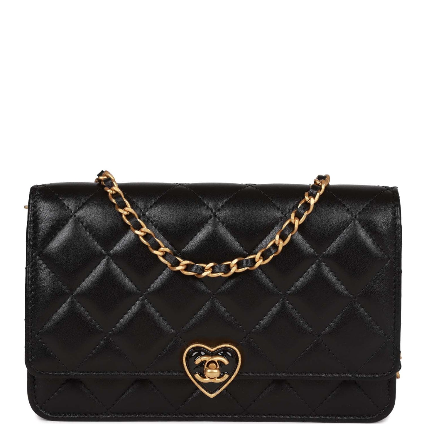 Chanel Heart Wallet on Chain WOC Black Lambskin Antique Gold Hardware