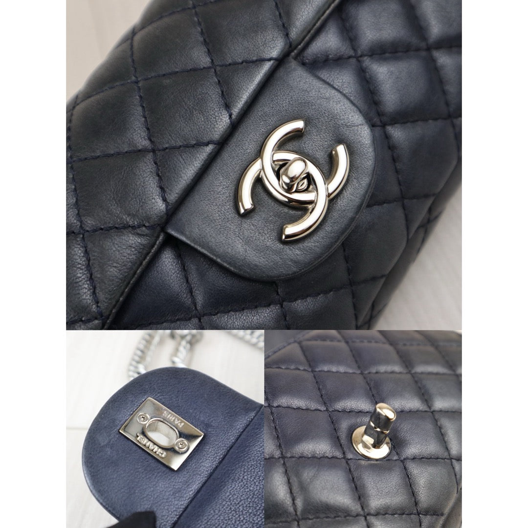 Fair ( Rank B) ｜ CHANEL Calf Leather Flap  Shoulder Bag Dark Blue Made In 2008～2009Year ｜J25060508