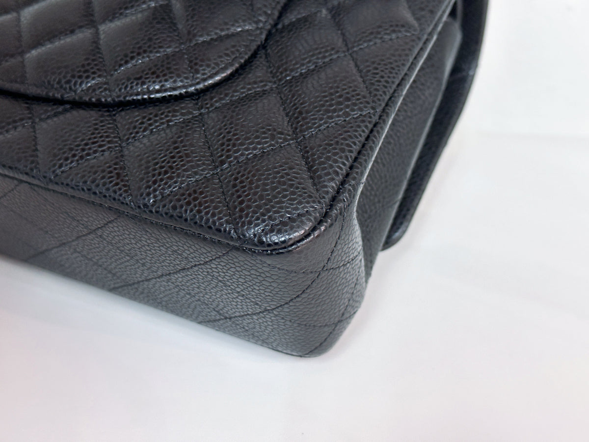 Chanel Medium Size Classic Quilted Caviar Double Flap Bag Black L9TX microchip