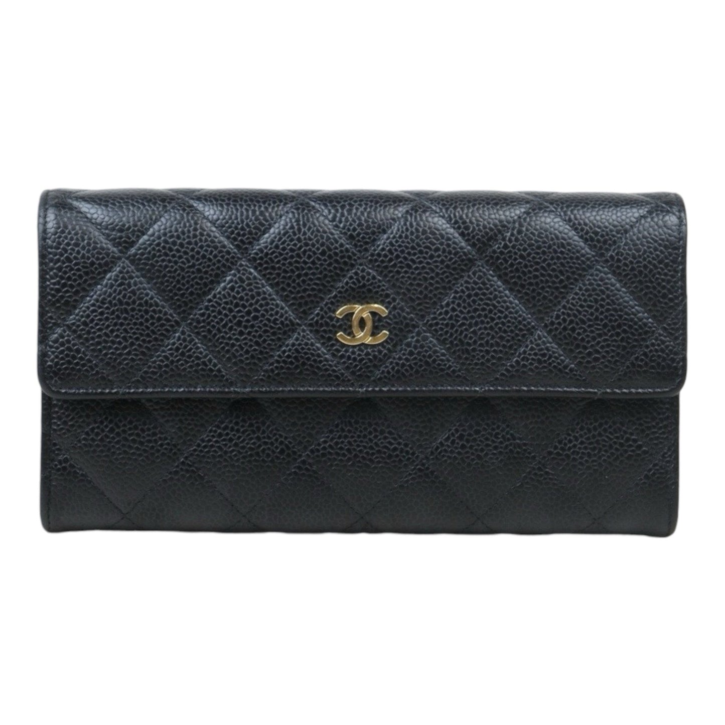 Rank AB ｜CHANEL Caviar Skin Black Long Wallet Made In 2015-2016 Year｜V240100405