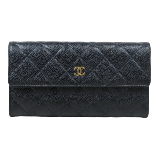 Rank AB ｜CHANEL Caviar Skin Black Long Wallet Made In 2015-2016 Year｜V240100405