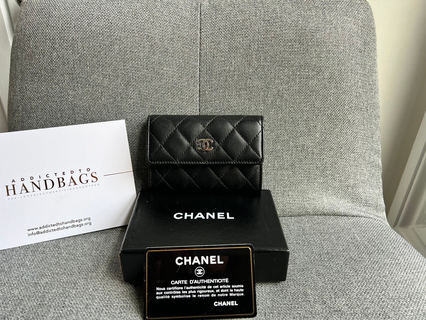 Chanel Black Lambskin Card Holder with Silver Hardware