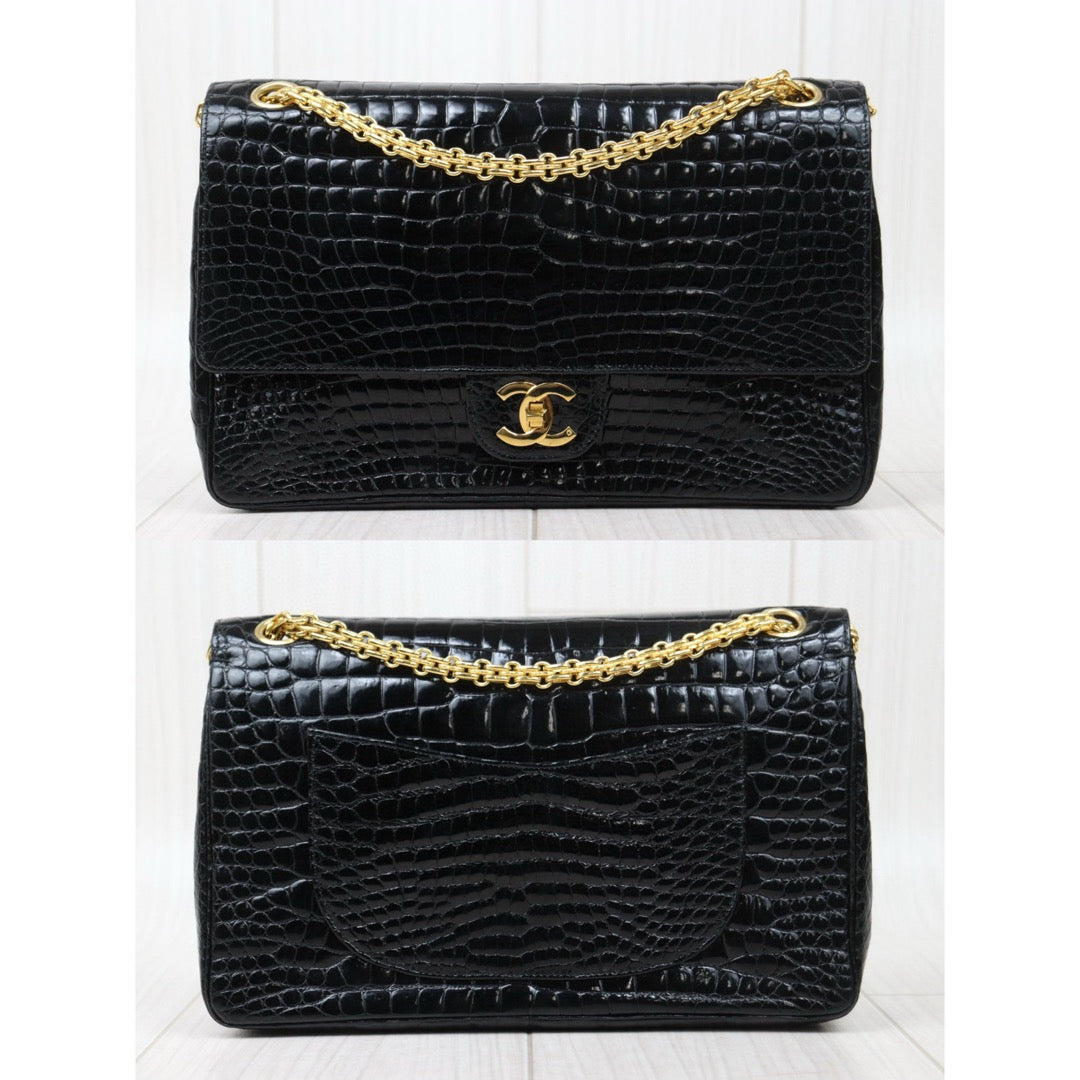 Very Good ( Rank A)｜ CHANEL Crocodile Skin Double Flap 26 Shoulder Bag Black ｜24121924