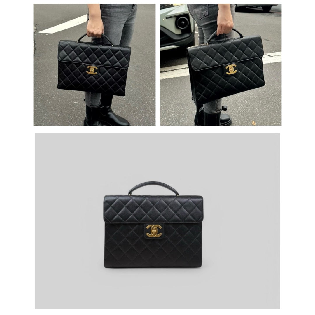 Very Good ( Rank A) ｜CHANEL Caviar Skin Leather Calf Leather  Handbag Black Made In 1996-1997 Year｜S25032628