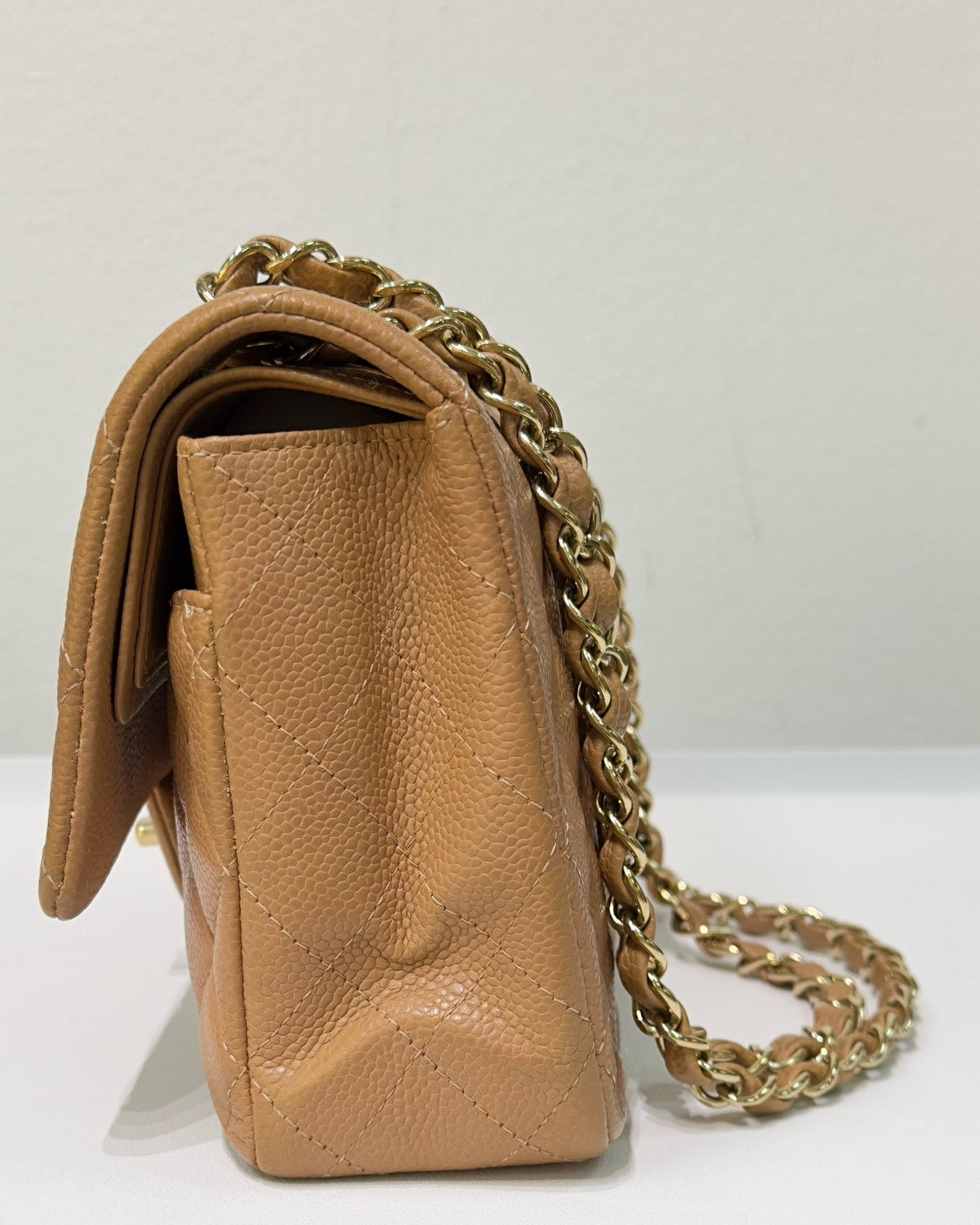 Chanel Medium Caviar Quilted Double Flap Beige Bag 258315 Holo Card