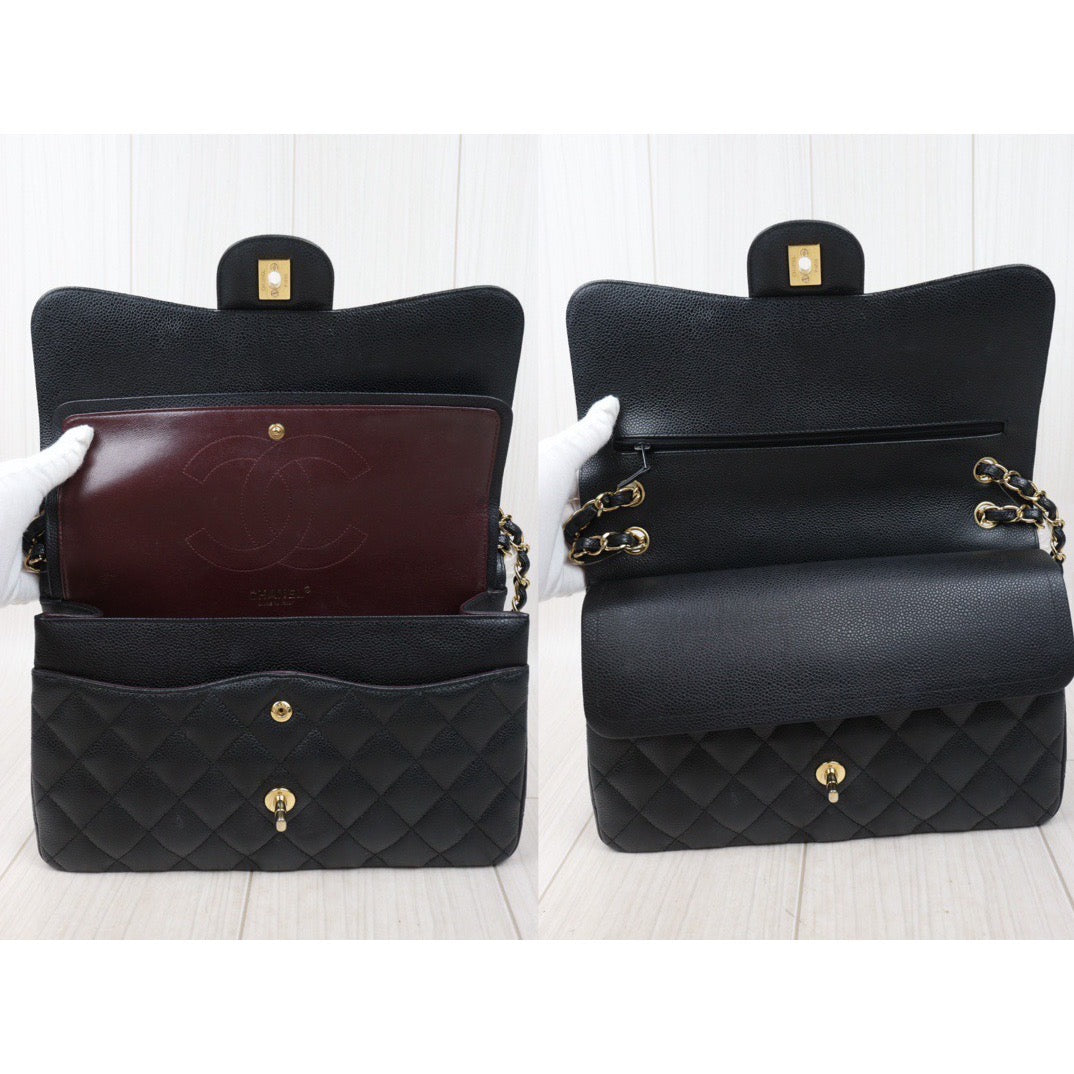 Good ( Rank AB)｜ CHANEL Caviar Skin Matrasse Double Flap 30 Shoulder Bag Black Made In 2019-2020Year  ｜P24061143