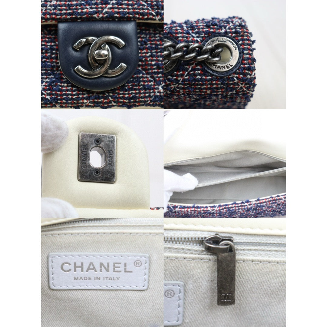 Very Good ( Rank A)｜ CHANEL Canvas Lamb Leather Weave Single Flap 25 Shoulder Bag｜P24122005