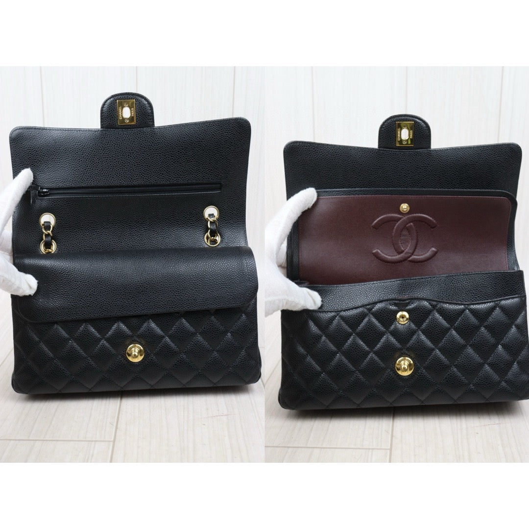 Very Good ( Rank A)｜ Full Set  CHANEL Caviar Skin Matrasse Double Flap 25 Shoulder Bag Black Made In 2020 Year｜S25030103