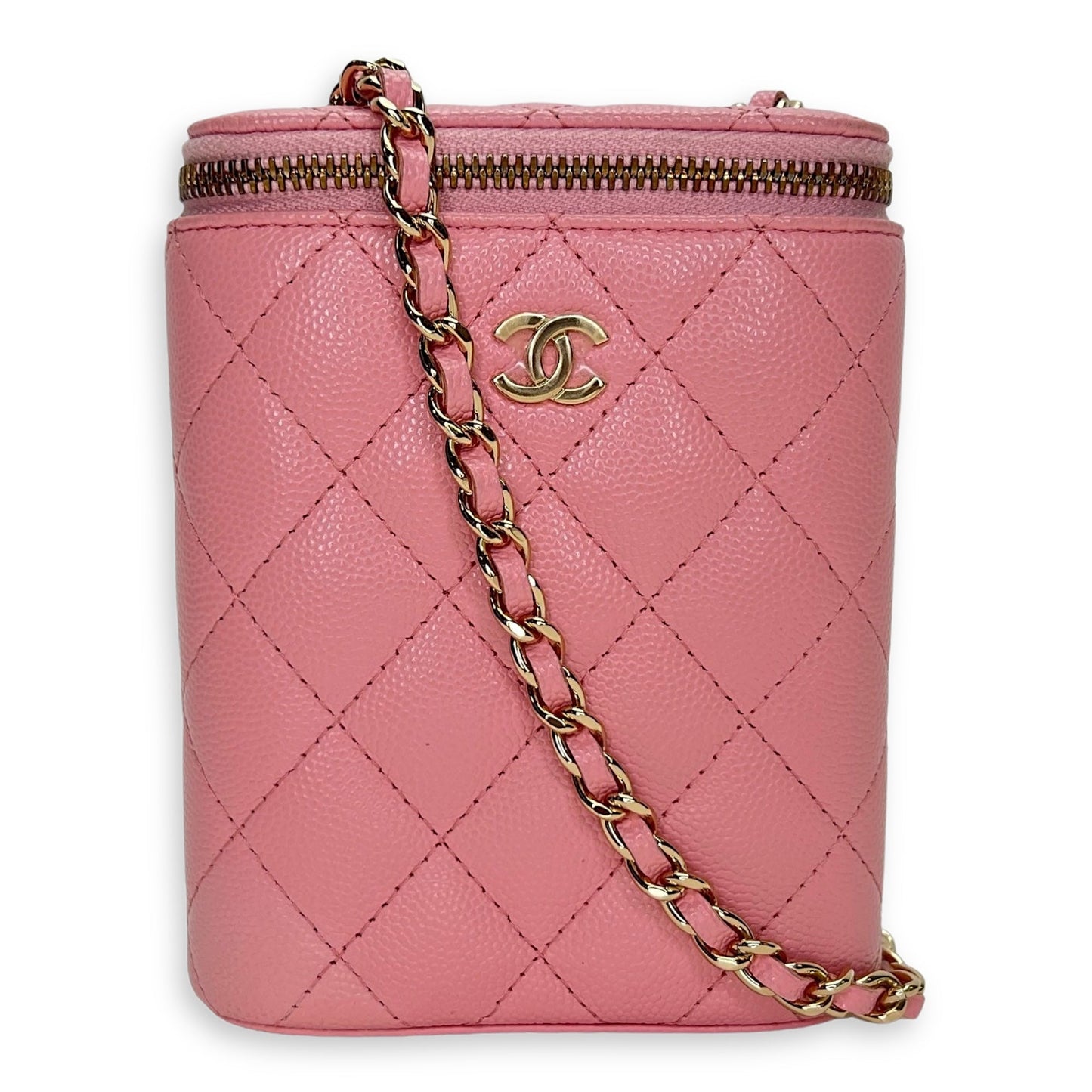 22S Vanity Vertical Pink Top Crossbody Bag in Caviar Leather, Gold hardware