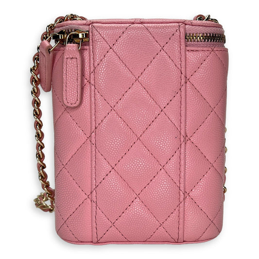 22S Vanity Vertical Pink Top Crossbody Bag in Caviar Leather, Gold hardware