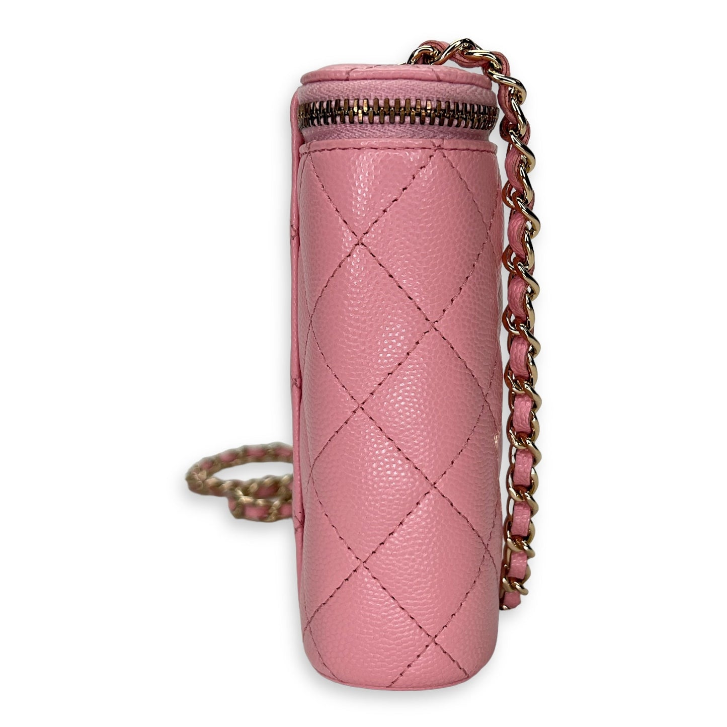 22S Vanity Vertical Pink Top Crossbody Bag in Caviar Leather, Gold hardware