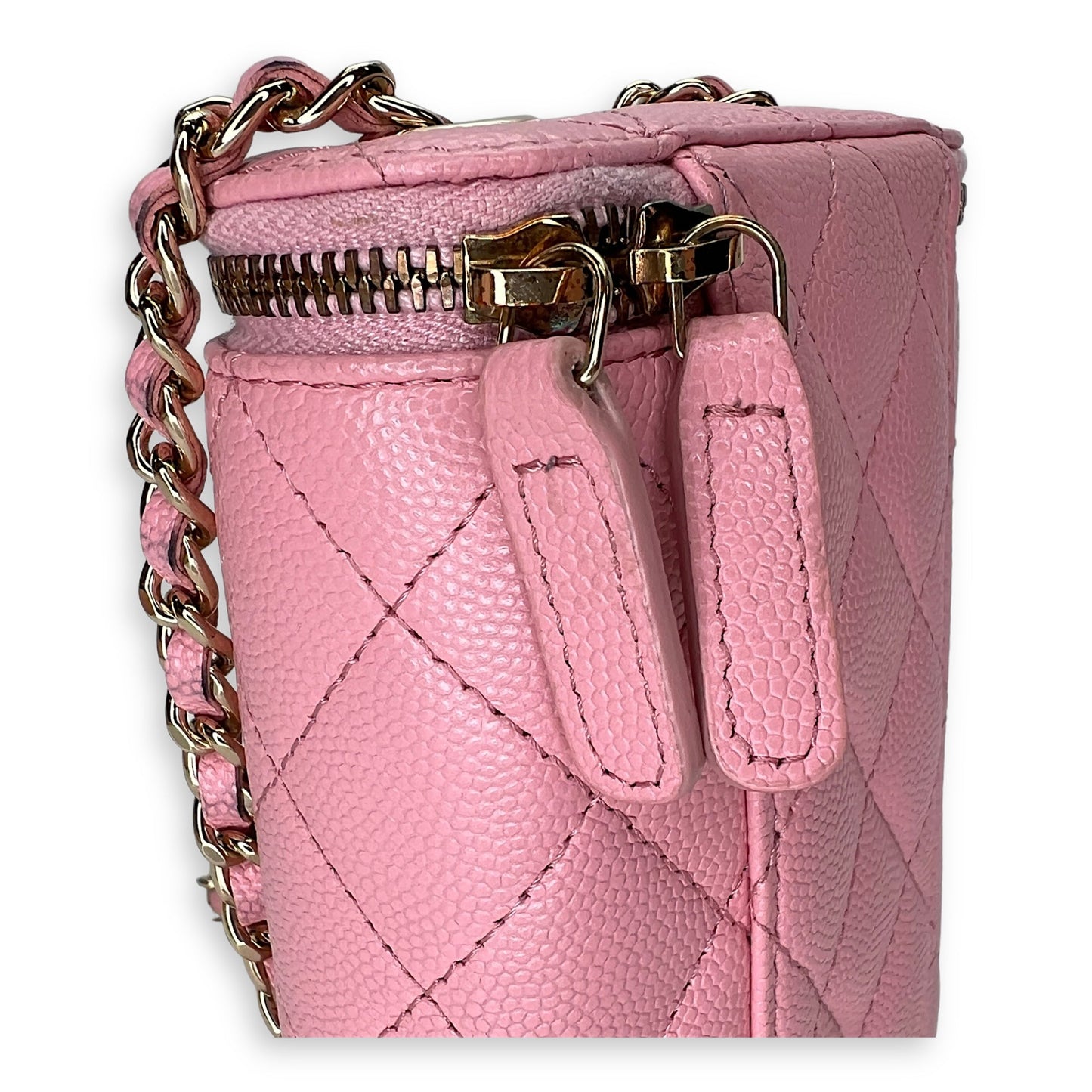 22S Vanity Vertical Pink Top Crossbody Bag in Caviar Leather, Gold hardware