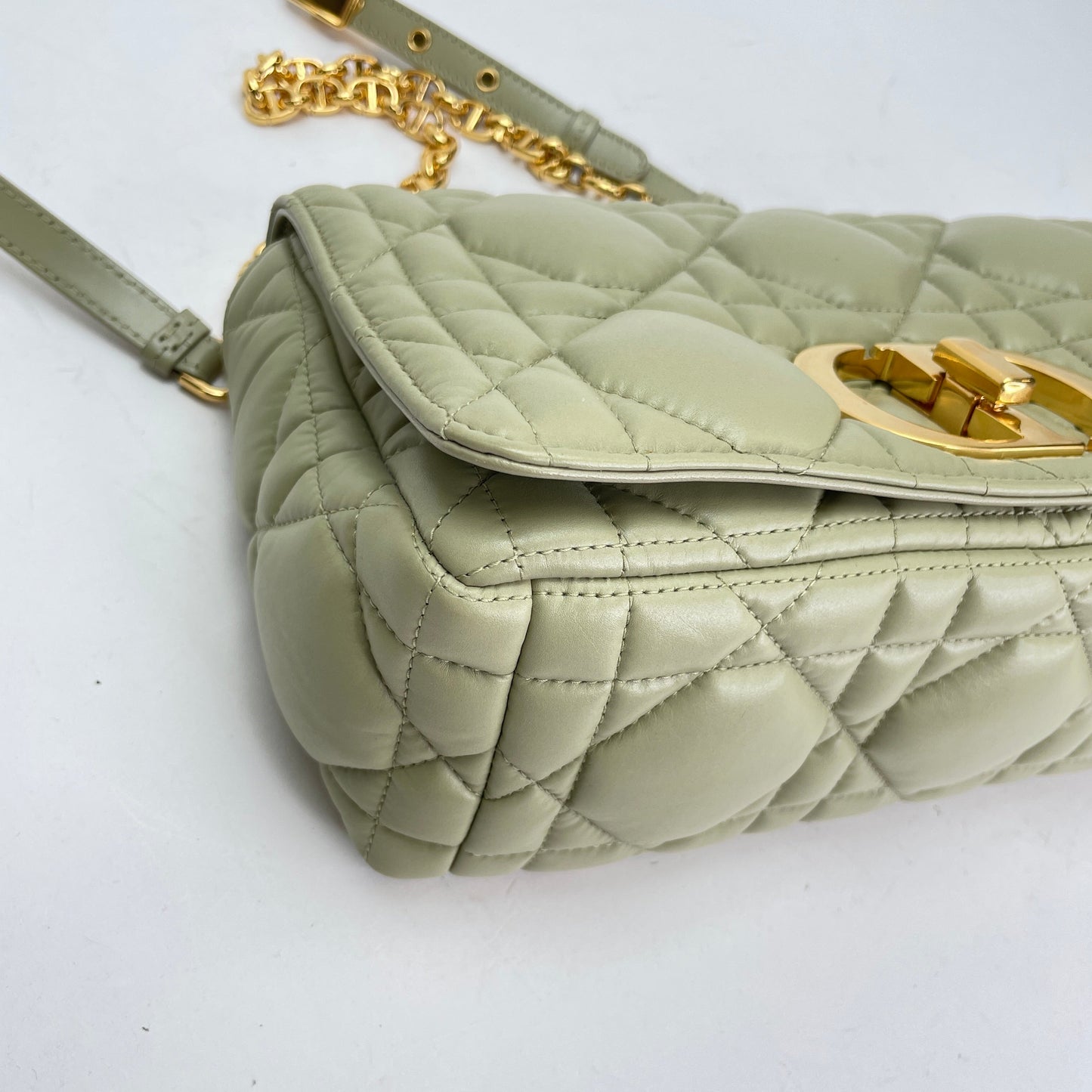 Caro Medium Green Crossbody Bag in Calfskin, Gold hardware