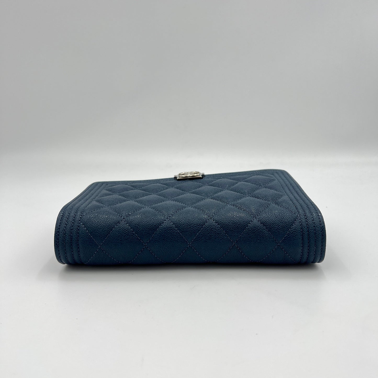 Boy WOC Navy Wallet on Chain in Caviar Leather, Silver hardware