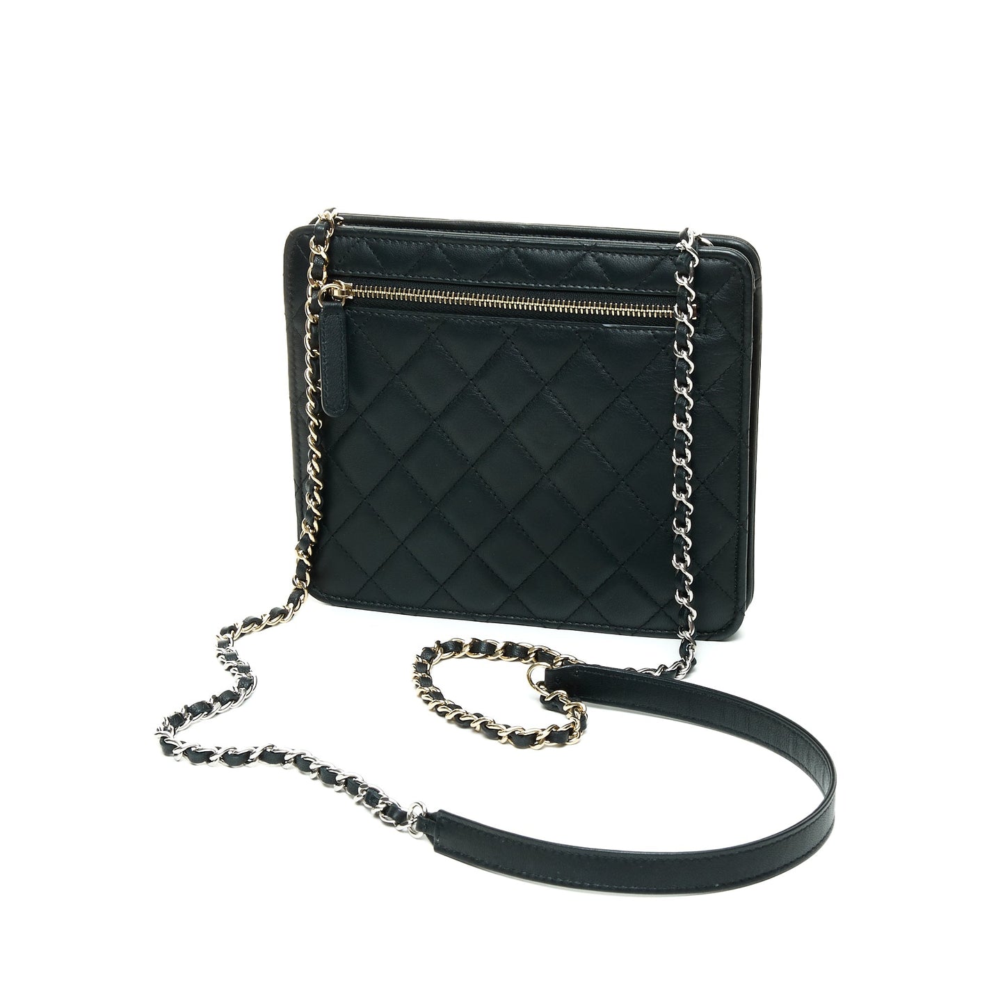 Trendy Front Pocket Black Crossbody Bag in Lambskin, Mixed hardware