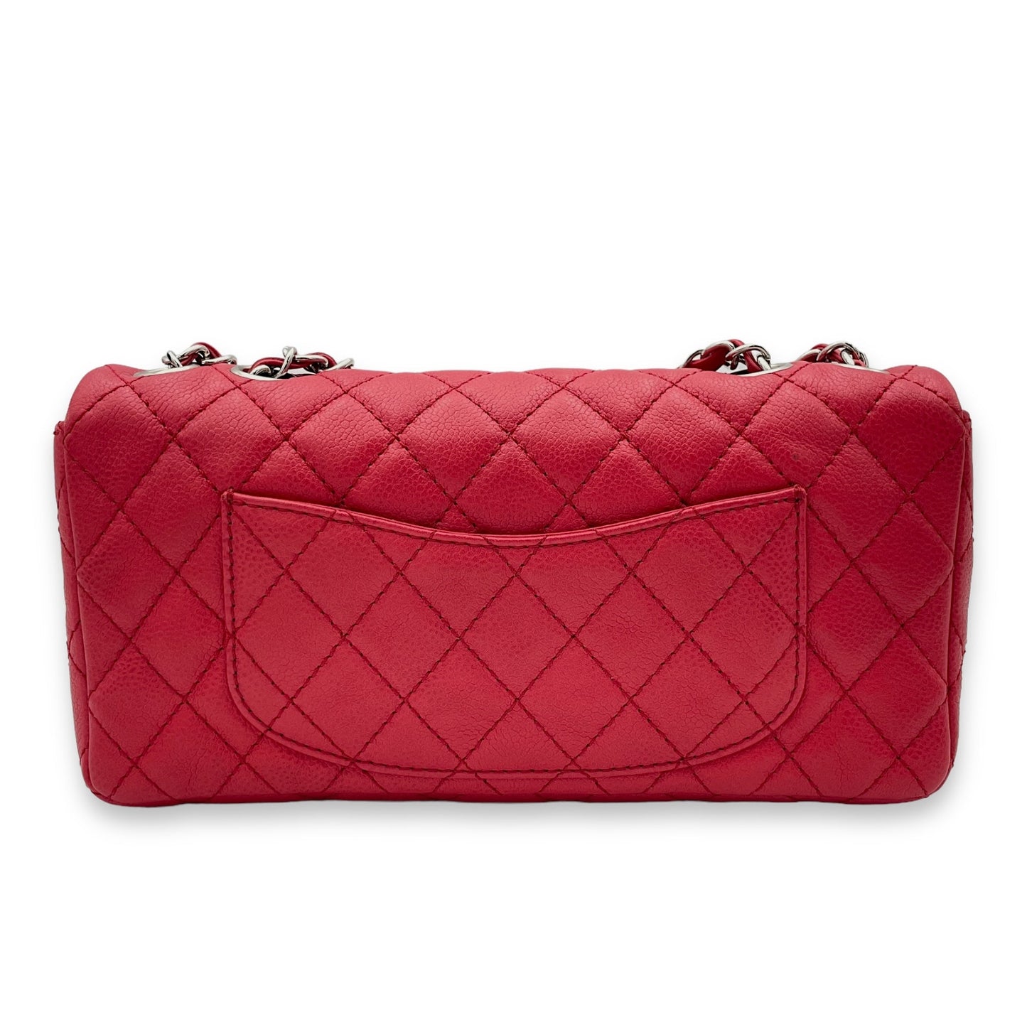 East West Red Shoulder Bag in Caviar Leather, Silver hardware