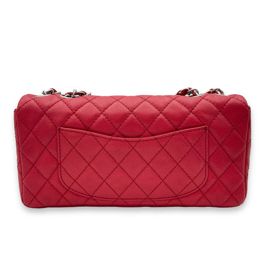 East West Red Shoulder Bag in Caviar Leather, Silver hardware