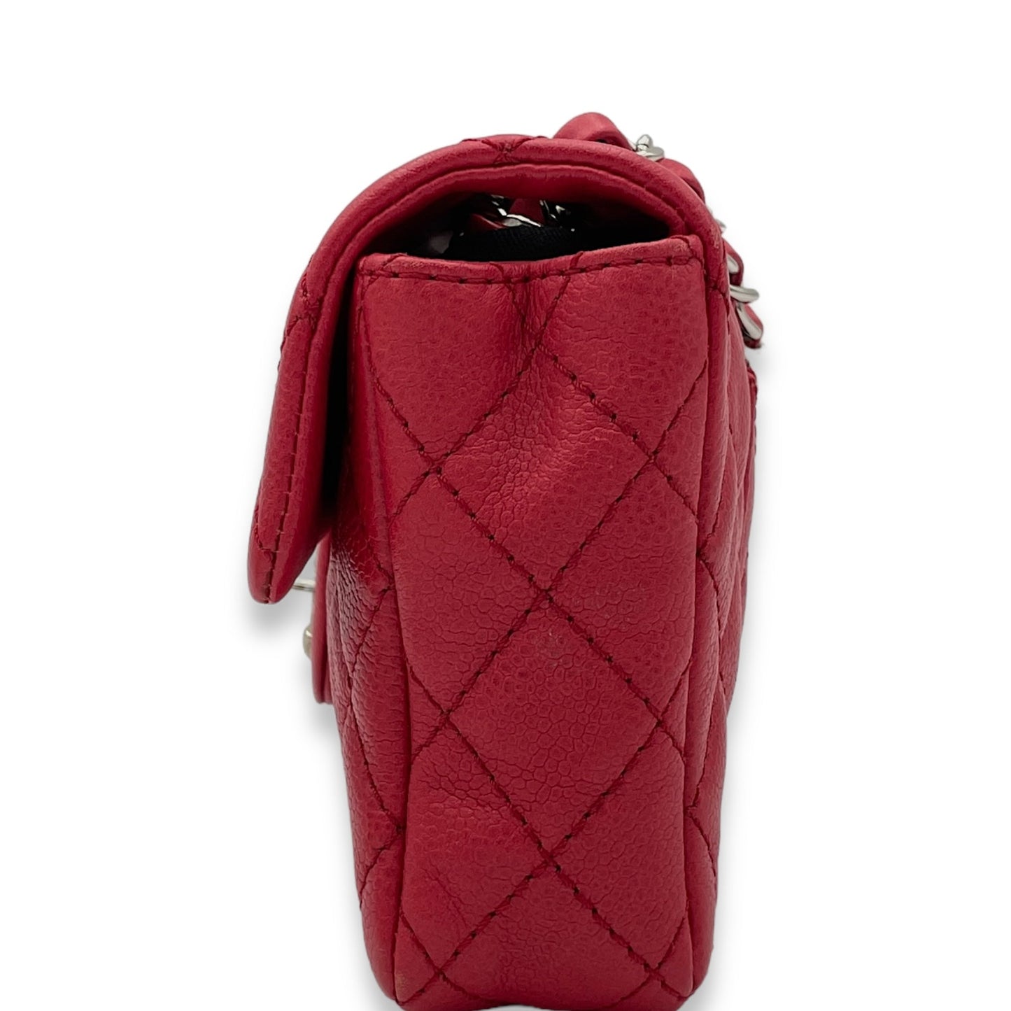 East West Red Shoulder Bag in Caviar Leather, Silver hardware